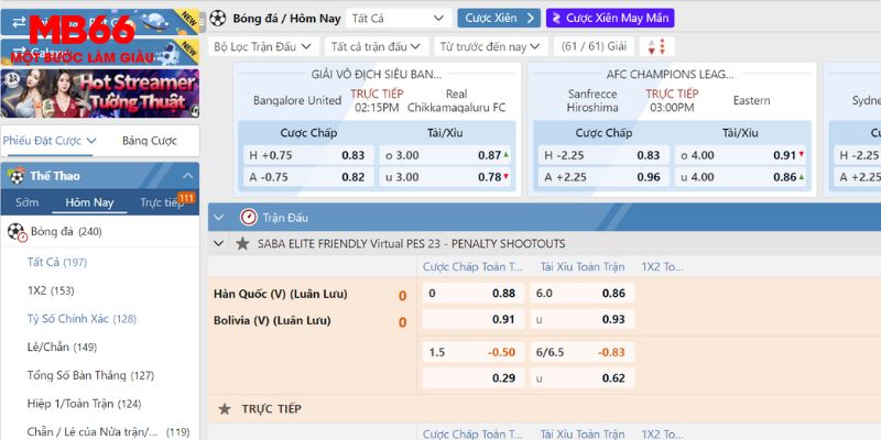 Sảnh cược Thể Thao MB66 có nhiều ưu điểm